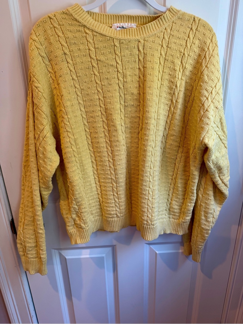 Talbots Pale Yellow Cable-Knit Crewneck Sweater